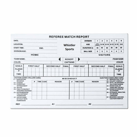 Referee Score Sheets with Codes (Pack of 50)